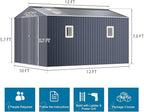 Metal Storage Shed 10x12 FT Reinforced Frame with Unique Clear Roof Skyview Windows Air Vents Door for Outside Garden Patio Lawn Backyard to Store Bikes,Lawnmower,Garage,Dark Grey Large