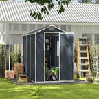 4x8 FT Resin Outdoor Storage Shed with Floor and Window, Outside Waterproof Plastic Garden Sheds w/Lockable Door & Vents, All-Weather Tool House for Patio, Backyard, Lawn, Dark Gray