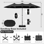 Joyside 15FT Large Patio Umbrella with Base Included, Outdoor Double Sided Umbrella, Rectangle Umbrella with Crank Handle, 12 Sturdy Ribs for Deck, Porch and Pool