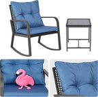 Bistro 3 Piece Patio Furniture Set, Patio Table and Rattan Outdoor Rocking Chairs Set of 2, Outdoor Bistro Conversation Set for Garden, Balcony, Poolside, Backyard, Blue