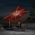 PURPLE LEAF 9 Feet Solar Powered LED Square Cantilever Umbrella With Base Patio Umbrellas Windproof Hanging Umbrella Outdoor Offset Umbrellas, Brick Red