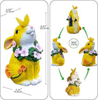 Solar Resin Rabbit Garden Outdoor Statue – Yellow Bunny Figurines with LED Floral Wreath & Butterfly, Decor for Patio Lawn Porch Yard Ornaments for Mom Grandma Wife