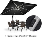 PURPLE LEAF 9' X 12' Solar Powered LED Rectangle Cantilever Umbrella With Base Patio Umbrellas Windproof Hanging Umbrella Outdoor Offset Umbrellas, Black