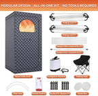 Sauna Box, Upgraded Large Size Portable Sauna for Home Spa with 3L 1300W Steamer, Big Folding Chair, 9 Levels Heat, Timer, Remote Control - Personal Full Body Steam Saunas Room Tent 3' x3' x5.9' Grey