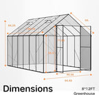 Kingdura 8x12ft Walk-in Greenhouse for Outdoors, Large Polycarbonate Greenhouses with Heavy Duty Aluminum Frame, Adjustable Roof Vent, Lockable Door, UV Protection for Outside Garden Backyard