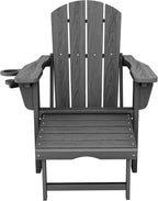 KINGYES Adjustable Folding Adirondack Chair with Footrest & 4-in-1 Multi-Functional Armrest Organizer Set of 4, HDPE Foldable Reclining Adirondack Chair with Pull-Out Ottoman, Grey