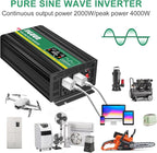JIGUUN Power Inverter 2000 Watt, DC 12V to AC 120V Pure Sine Wave Inverter with LCD Display, 4 AC Outlets&USB Output, Power Converter with Remote Control for RV Emergency Camping. (PRO2000W-12)