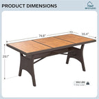 MFSTUDIO Acacia Wood Outdoor Dining Table, 75’’ Rectangular Dining Table for 6-8 with Storage Space, Metal & Wicker Frame and Adjustable Foot Pads, Patio Table for Deck, Backyard