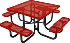 COATEDOUTDOORFURNITURE Heavy-Duty Portable Outdoor Picnic Table with Umbrella Hole, Punched Steel Commercial-Grade Patio Dining Furniture Made in America (46" Square Top, Red)