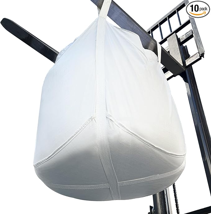 FIBC Bulk Bag - 4400 lbs Capacity, 35x35x43 inches, Polypropylene (PP), Open Top, White, Rectangular, Reusable, 10-Pack