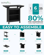 SERWALL Outdoor Bar Table,Patio Bar Cabinet with 4-Tier Storage and Spacious Tabletop for Outside,Poolside, Backyard,Made of HDPE,Black