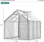 YITAHOME 6x6FT Polycarbonate Greenhouse Heavy Duty Green Houses Outdoor Greenhouses Aluminum Sliding Doors Vent Window Large Sun House for Garden Backyard, Silver