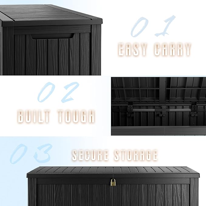 180 Gallon Outdoor Storage Box – Resin Deck Box with Lockable Lid, Waterproof Patio Furniture Storage for Tools, Garden & Yard Organization