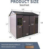 8x6 FT Resin Storage Sheds Outdoor with Floor, 2 Windows & Lockable Door Storage Shed - Waterproof Garden Tool Shed, Patio & Backyard Tool Storage Cabinet Use - Brown