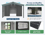 AMERLIFE 10x16.6x7.3 FT Metal Storage Shed with Lounge Area, Sliding Doors, 2 4-Pane Windows & Vents, Outdoor Tool Shed for Garden & Backyard, Heavy-Duty Weather-Resistant Steel, Dark Gray