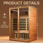 2 Person Infrared Sauna for Home, Low EMF Heater Panels & Chromotherapy Lighting, 1760W/120V, Perfect for Personal Home Sauna for Relaxation and Spa Wellness, 51.18" x 35.43" x 74.8"