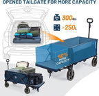 Timber Ridge 49" Extra Long Collapsible Folding Wagon with Tailgate and Brakes, 300lbs Heavy Duty Foldable Wagon with Adjustable Handle, 250L Capacity Portable Cart for Outdoor Camping Sports, Blue
