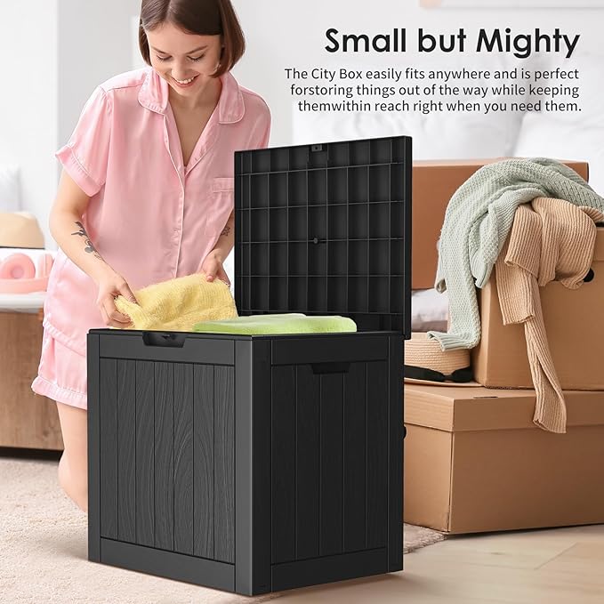 DRATO Deck Boxes, 31 Gallon Outdoor Storage Box for Patio Cushion, Garden Tools, Waterproof and UV Resistant, Lockable (Black)