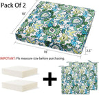 Magpie Fabrics Indoor Outdoor Waterproof Square Chair Cushion, 18" x 18" x 2.5", 2 Pack, Water Resistant Seat Cushions, for Patio Garden Office, Phoenix Blue Green