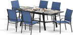 Outdoor Dining Chairs Blue Set of 6,61.4x37.4x29.5” Rectangular Dining Table（Extendable）,Patio Dining Set 7 PCS,Patio Dining Set for Outdoor Kitchen Lawn Garden,Bistro,Deck.