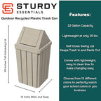 32 Gallon Square Slatted 100% Recycled Plastic Heavy Duty Outdoor Commercial Trash Can with Swing Top Lid | Great for Schools and Businesses - Beige Granite