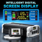 2000 watt Pure sine Wave Inverter, 12V DC to 110V AC Power Inverter, Used for Solar Emergency Power Supply in RV Homes, with 3 AC Output sockets, USB Port, Type-C Port, Remote Control with LCD Screen
