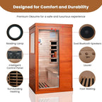 Sauna, 1 Person Infrared Sauna Home Spa Wood 800W Low-EMF Indoor Dry Saunas 5 Ultra-Low Energy Saving Heating Panels, Built-in Control Panel, Speakers, Reading Lights and Circulation Vents