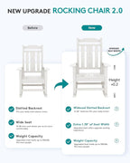 SERWALL Oversized Rocking Chair Set of 2 Outdoor, HDPE Outdoor Rocking Chair Set of 2, White