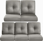 Pop 22x25/22x24 Outdoor Cushions for Patio 5 Piece Set - Set of 5 Water-Resistant Replacement Cushion for Wicker Dining Rocking Swivel Chairs Loveseat Couch Sectional Sofa - Grey/Button