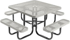 COATEDOUTDOORFURNITURE Heavy-Duty Portable Outdoor Picnic Table with Umbrella Hole, Expanded Metal Commercial-Grade Patio Dining Furniture Made in America (46" Square Top, Grey)
