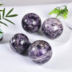 JIC Gem 3.1-3.5 inch(80-90mm) Large Crystal Ball Chevron Amethyst Healing Crystals Sphere with Wooden Stand Meditation Home Decor