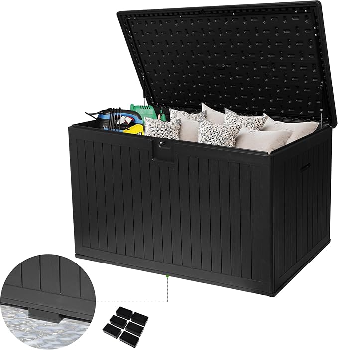 260 Gallon Outdoor Storage Box Waterproof, Extra Large Plastic Outside Deck Box Weatherproof, Resin Patio Storage Bin with Lock and Lids for Pool Equipment, Cushion