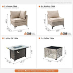 Outdoor Sectional Patio Furniture Set with Fire Pit Table and Glowing Table,8 Pieces Wicker Conversation Sets L Shaped Couch Out Door Sofa Set Outside Furniture for Garden Deck Yard,Beige