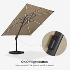 PURPLE LEAF 10 Feet Patio Umbrella with Base Outdoor Cantilever Solar Powered LED Square Umbrella Aluminum Offset Umbrella with 360-degree Rotation for Garden Deck Pool Patio, Beige