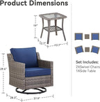 3 Pieces Outdoor Rocking Swivel Chairs with Side Table, Outdoor Furniture Swivel Chair with Comfy Cushions, Conversation Sets for Patio Deck Backyard Poolside