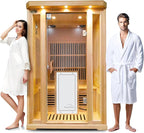 Far Infrared Sauna for Home Low EMF 2 Person Indoor Dry Hemlock Wood 1800W Graphene Heaters Panels Personal Sauna with Touch Intelligent Panel, Bluetooth Reading Light, 47.2 * 39.4 * 74.8in