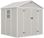 Amopatio 8x6 Storage Shed, Resin Outdoor Shed with Floor Included, Plastic Sheds Outdoor Storage for Bike, Garden Tools, Sheds & Outdoor Storage with Lockable Door, Window & Vents, Sandstone