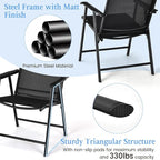 S AFSTAR Folding Patio Chairs Set of 6, Metal Textilene Patio Dining Chairs with Armrests, 6 Pack Portable Sling Chairs Outdoor Lawn Chair for Garden Backyard Porch Deck, 330LBS Load (Black)