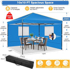 COBIZI Canopy Tent, 10x10 Pop Up Canopy Tent with Sidewalls and Roll-up Ventilated Windows with Mosquito net, Ez Outdoor Commercial Instant Gazebo Tent for Party Waterproof with Carrybag