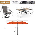 Sophia & William Patio Set with Umbrella Patio Dining Set for 6 with 13ft Rectangle Patio Umbrella Red, 6 x Patio Chairs Brown, 1 Wood Like Outdoor Dining Table with Umbrella Hole for Lawn Garden