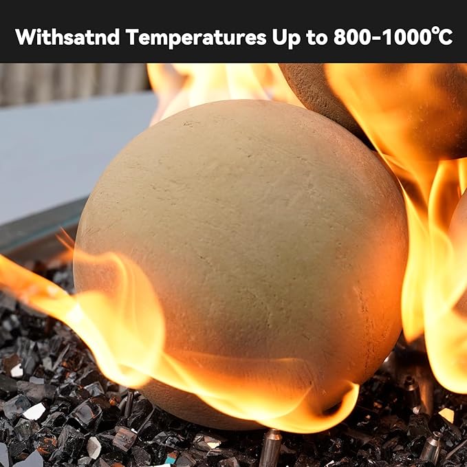 Skyflame 6" Ceramic Fireplace Balls, Beige Round Fire Stones Reusable Fire Pit Balls for Indoor and Outdoor Fire Pits or Fireplaces Accessory - Set of 4