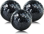 Decorative Balls for Centerpiece Bowls Black Mosaic Glass Orbs Sphere Crack Ball Mirror Globe Sparkle Coffee Table Decor Vase Filler Home Christmas 3 Pcs 3.35 Inch