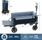 Timber Ridge 49" Extra Long Collapsible Folding Wagon with Tailgate and Brakes, 300lbs Heavy Duty Foldable Wagon with Adjustable Handle, 250L Capacity Portable Cart for Outdoor Camping Sports, Blue