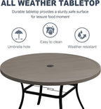 VICLLAX 50" Outdoor Round Patio Dining Table for 4-6, All Weather Metal Dining Table with Umbrella Hole for Deck Lawn Garden Backyard, Grey