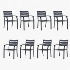 Patio Dining Chairs Set of 8, Black Stackable Outdoor Dining Chairs with Armrest and Wide Back, Wrought Iron Patio Furniture Chairs for Lawn, Backyard, Garden & Deck, Supports 300 LBS