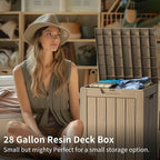 Two 28 GallonOutdoor Storage Box,Resin Deck Boxes Waterproof, IndoorOutdoor Bin for Package Delivery, Patio Cushions, Gardening Tools, Lockable, UV Resistant