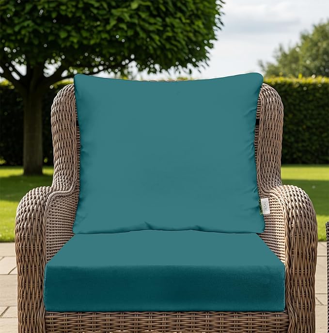 RSH DECOR Deep Seating Cushion with Pillow Back | 24” x 26” x 5" Seat | Water and Fade-Resistant Spun Fabric | Made in USA | Outdoor Chair Cushion Set for Patio Furniture (Peacock)