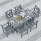 7-Piece Outdoor Dining Set, HDPE All-Weather Patio Table and Chairs Set for 6, Outdoor Patio Furniture Sets with Umbrella Hole for Outside, Deck, Backyard, Garden (Grey)