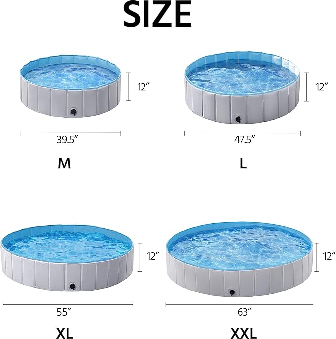 Yaheetech Foldable Dog Pool Collapsible Hard Plastic Dog Swimming Pool Portable Pet Pools Doggie Wading Pool Bath Tub for Puppy Small Medium Large Dogs, 47 x 12 Inches Gray
