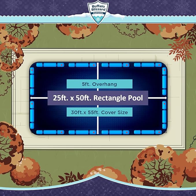 Buffalo Blizzard Deluxe 25 ft x 50 ft Rectangular Winter Pool Cover | Blue/Black | Closing Inground Swimming Pools | Easy to Install | Heavy Duty, Cold & UV Resistant | Shields from Seasonal Debris
